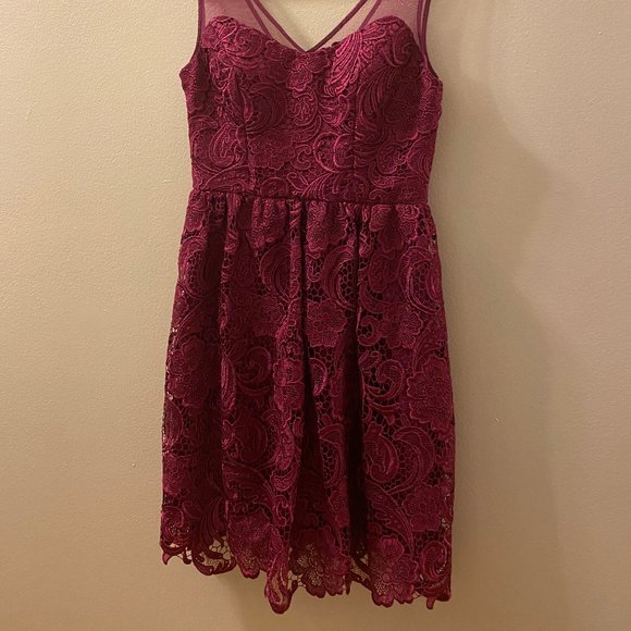 Lace Cocktail Fit and Flare- Illusion Neckline - Picture 4 of 7